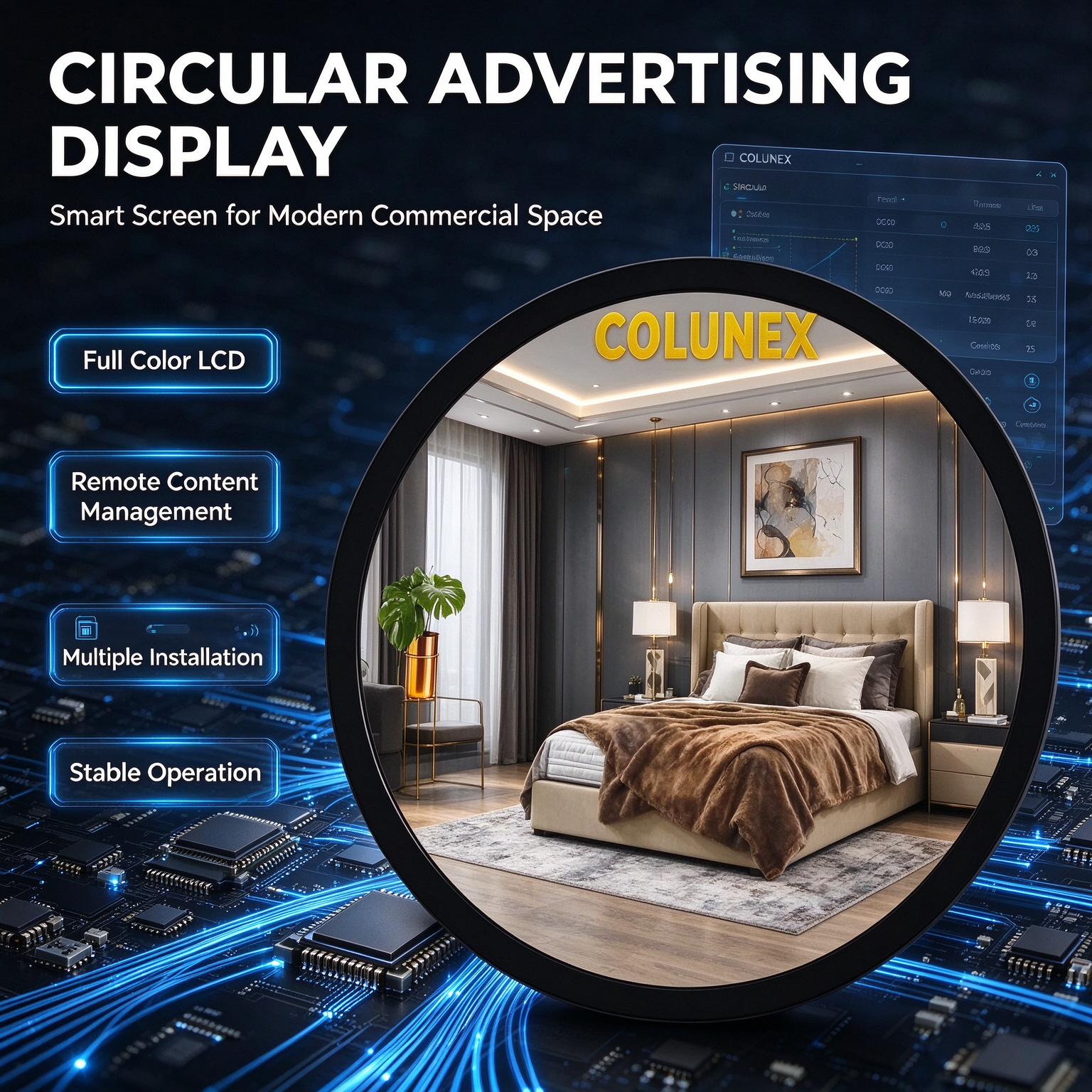 Round LCD Digital Signage with Black Frame, Full Circle Commercial Advertising Display for Shop Bar Exhibition Round LCD Screen - Image 2
