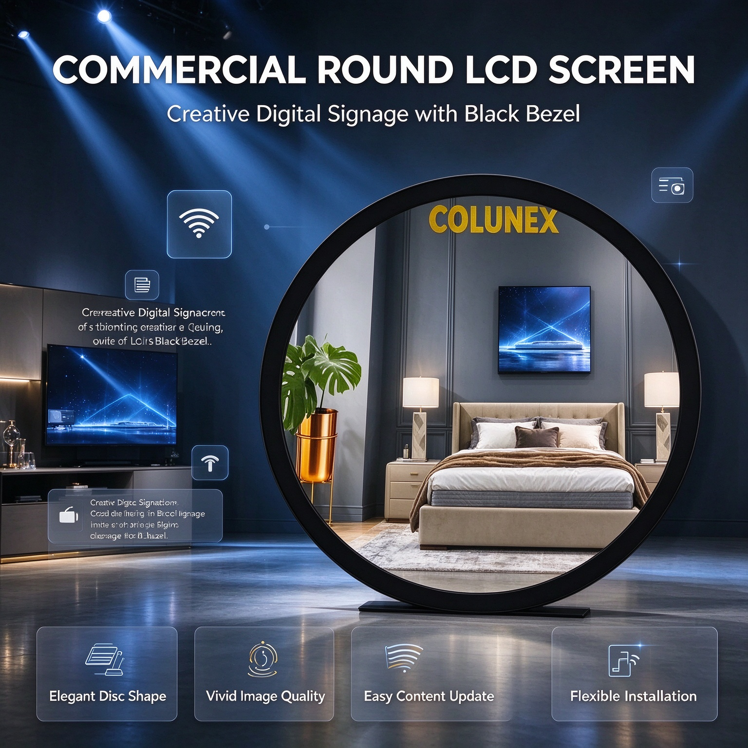 Round LCD Digital Signage with Black Frame, Full Circle Commercial Advertising Display for Shop Bar Exhibition Round LCD Screen - Image 3
