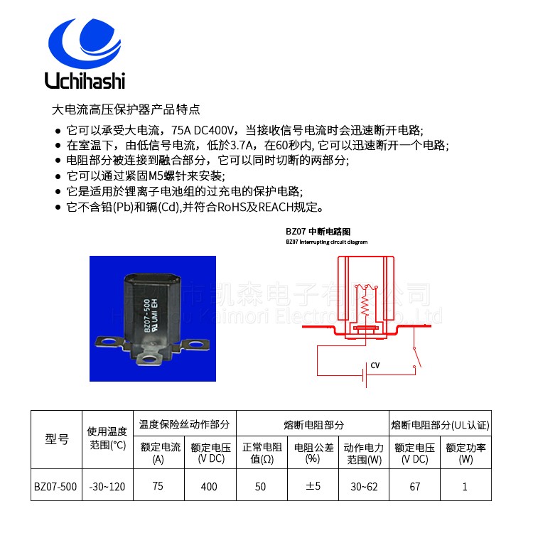 UCHIHASHI BZ07-800 3-Terminal Fusing Resistor - Image 2