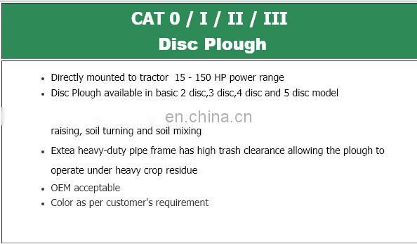Tractor 3 point linkage agricultural machines three disc plough for farming