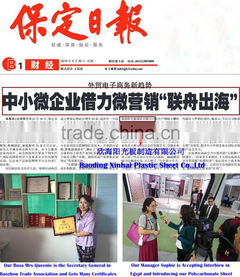 polycarbonate hollow sheet roof price for car garage tents/roof