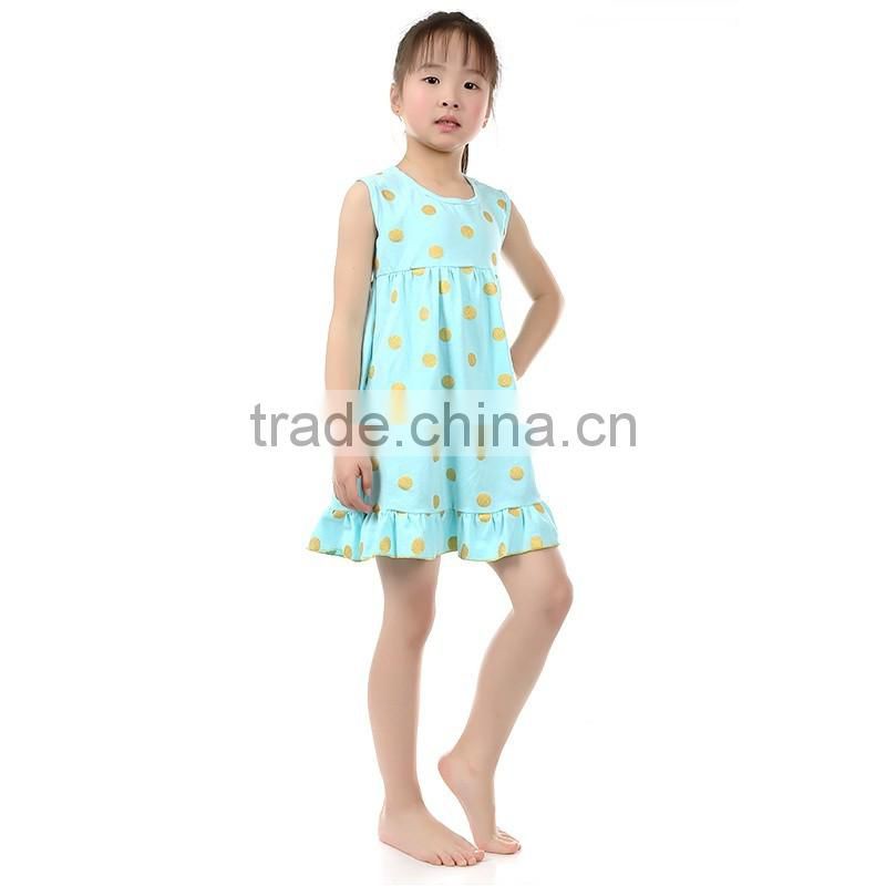 Gold Polka Aqua Cotton Dress Girl Dress Children Dress