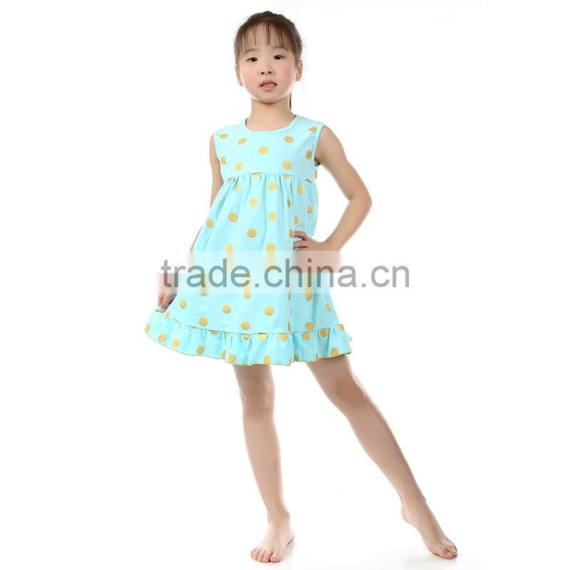 Gold Polka Aqua Cotton Dress Girl Dress Children Dress