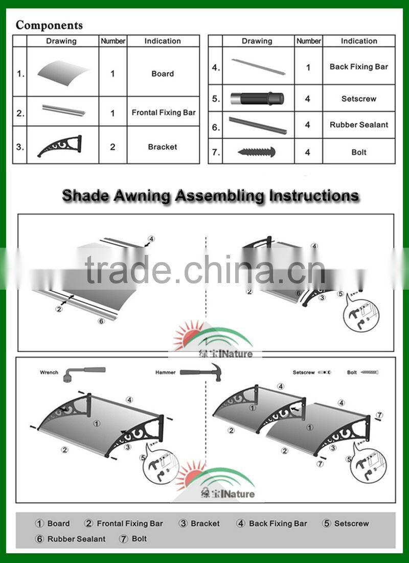 Polycarbonate awning/Canopy of door Window awning with Pc solid sheet Balcony canopy with pc sun panels