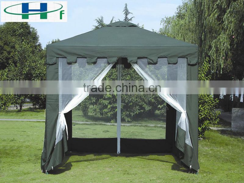3x3m green polyester gazebo with mosquito net