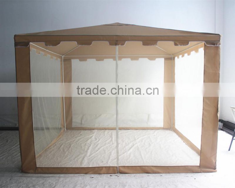 3x3m green polyester gazebo with mosquito net