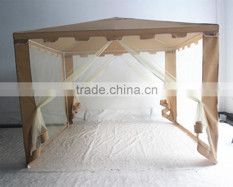 3x3m green polyester gazebo with mosquito net