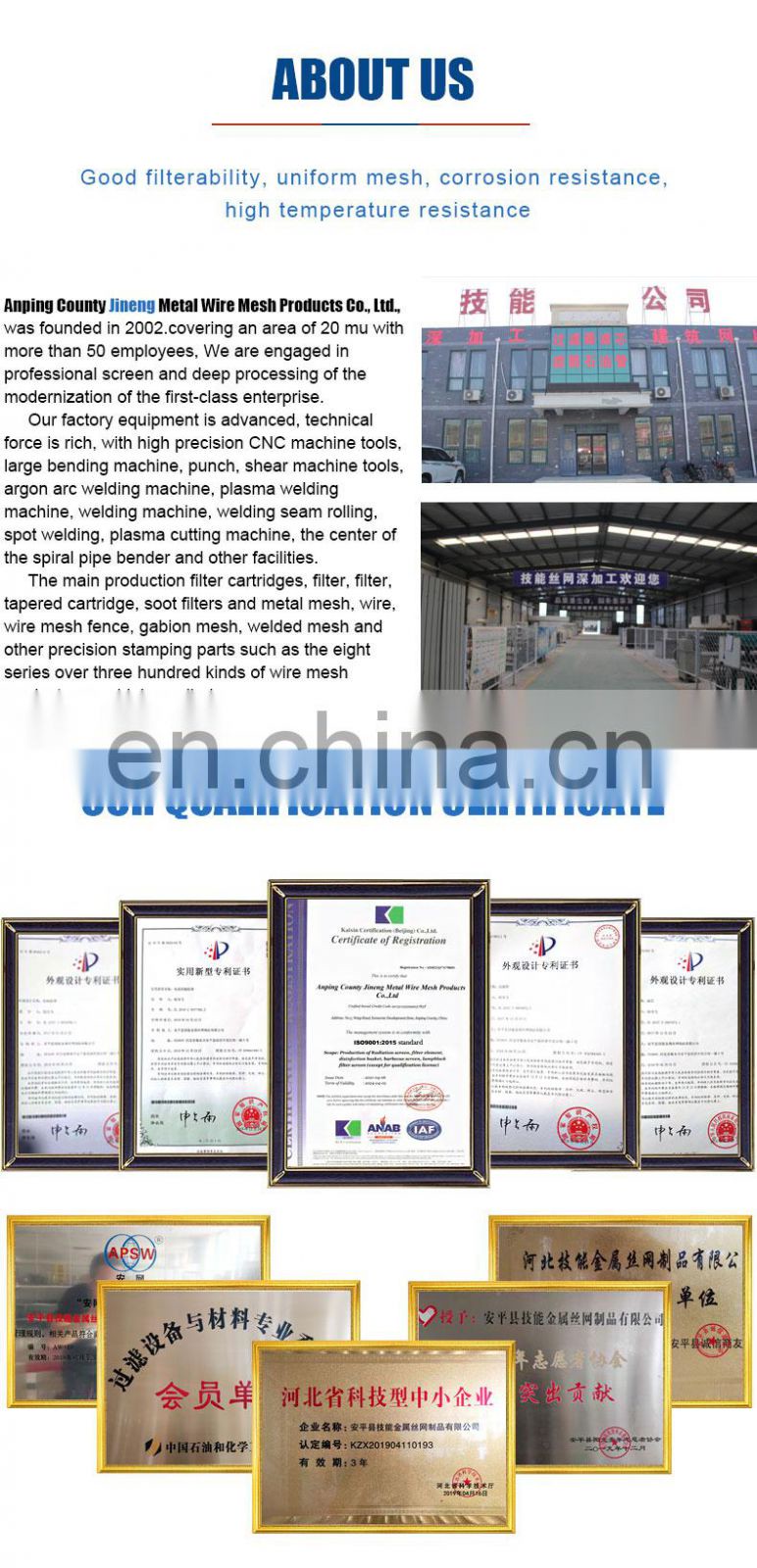 Not Easy Block Customizable Media SS Screen Metallic Stainless Steel Mesh Filter Cartridge