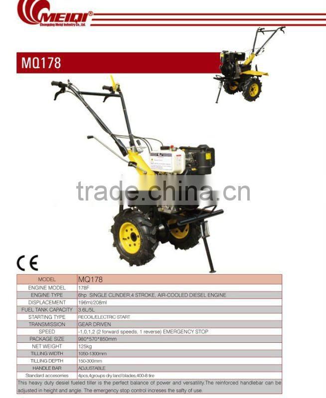 MeiQi 6HP 178F diesel engine power mini tiller most popular italy type