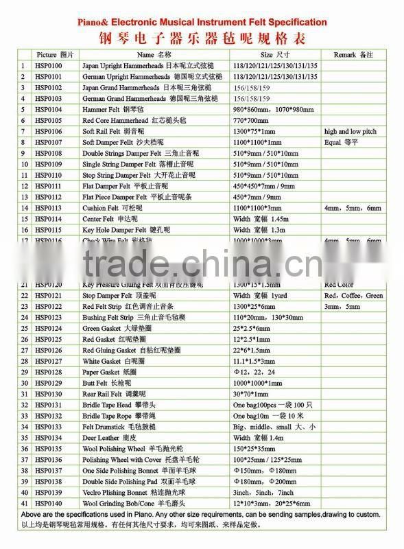 Any size of Parper gasket used for piano