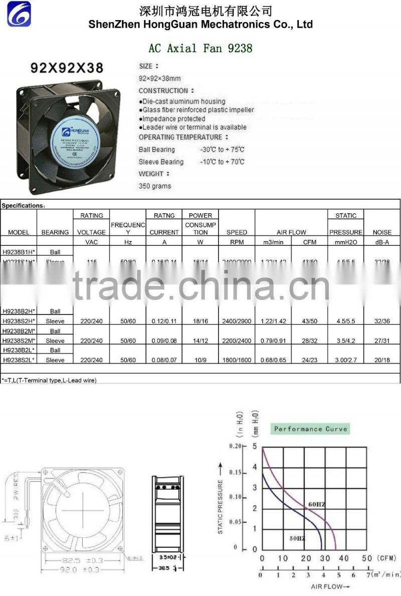 92*92*38mm ac axial cooling fan for industrial,cooler fan