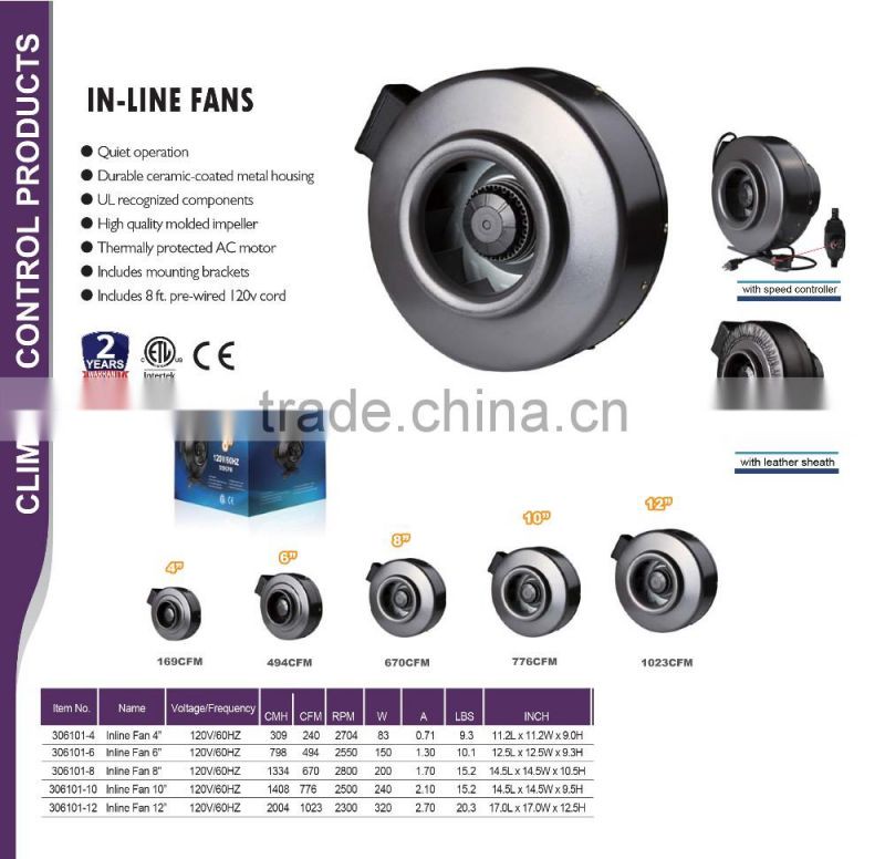 Diameter 100mm to 200mm Plastic Inline Mixed Flow Extractor Fan