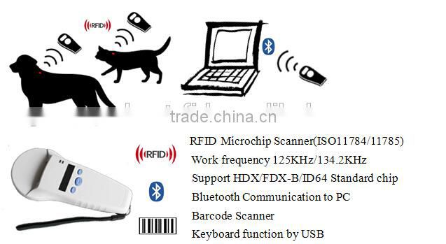 RFID + Barcode Animal microchip reader HDX/FDX-B/ID64 tag reading