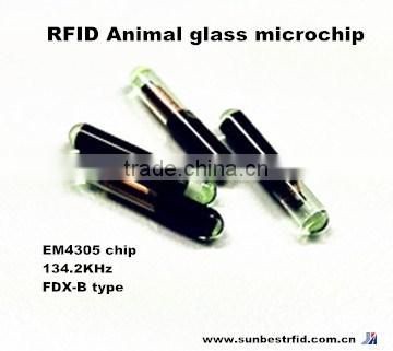 FDX-B 15 digit number RFID glass microchip 2.12*12mm for livestock identification
