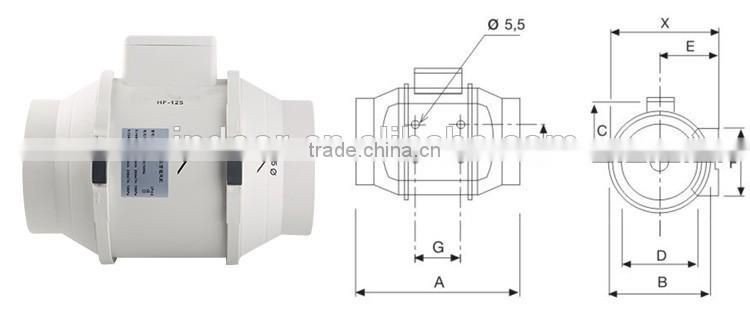 5 inch 2 Speed Control Mixed Flow In line Duct Fan