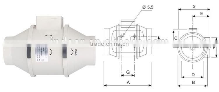 4 inch 2 Speed Control Mixed Flow In line Duct Fan