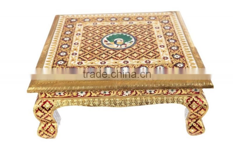 Lavender Craft Peacock Designed Wooden Meenakari RAJWADI CHOWKI/ BAJOTH