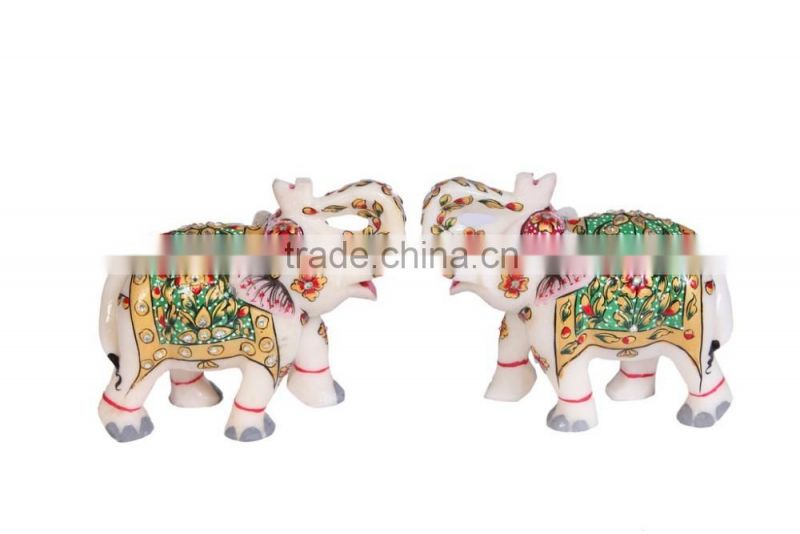 Hand Painted Marble Elephant set of 2