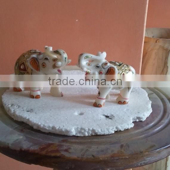 Hand Painted Marble Elephant set of 2
