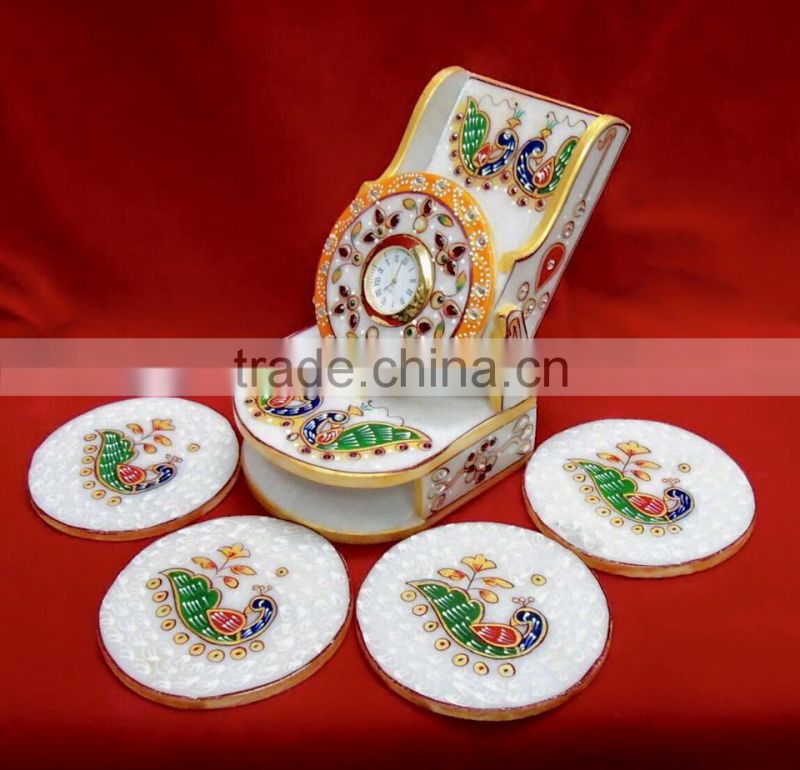 Meenakari Marble Mobile Holder with Clock
