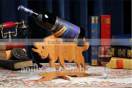 Eco-friendly bamboo wine cow holders red wine holders for house and club animal red wine rack