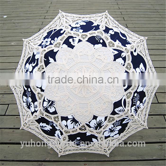 Anji umbrella factory 100% cotton handmade wooden stick lace parasol
