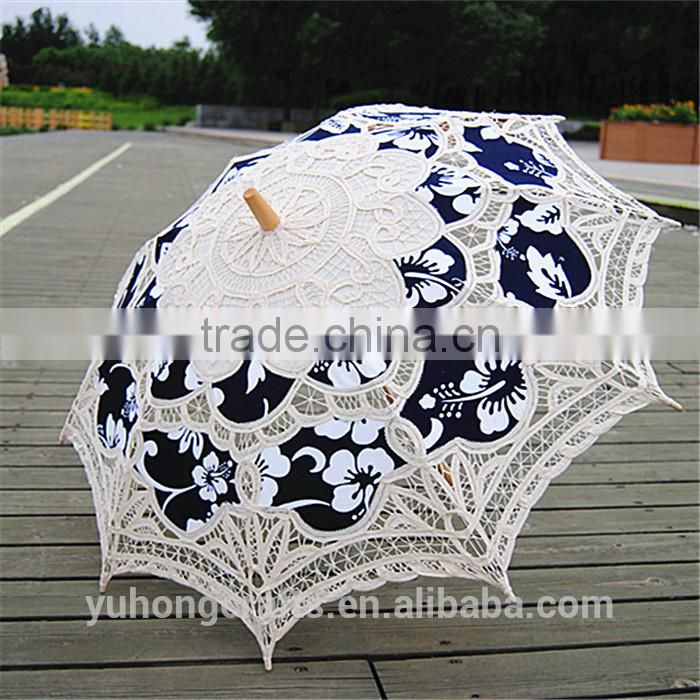 Anji umbrella factory 100% cotton handmade wooden stick lace parasol