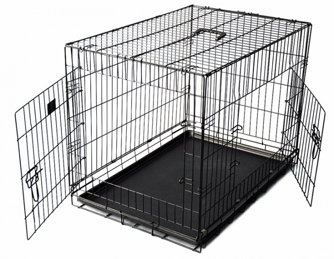 folding heavy duty wire tube dog cage with wheels for large dogs