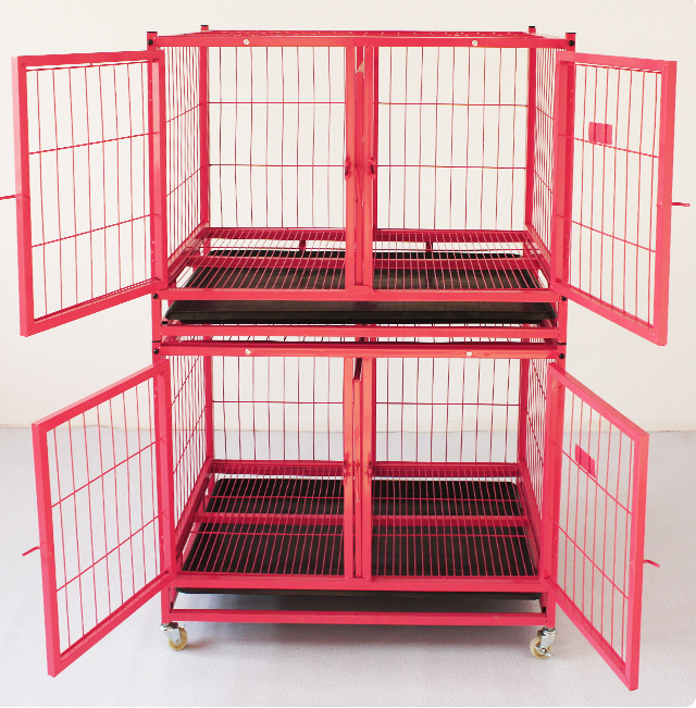 folding heavy duty wire tube dog cage with wheels for large dogs