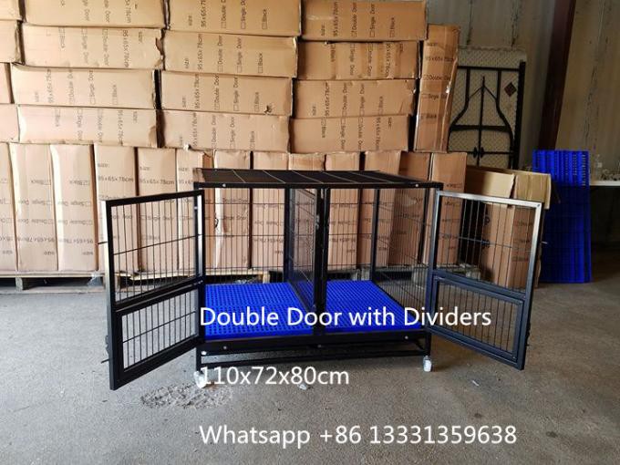 folding heavy duty wire tube dog cage with wheels for large dogs