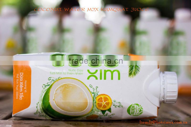 COCONUT WATER WITH KUMQUAT JUICE - TETRA PRISMA ASEPTIC - 330ml/carton- HIGH QUALITY