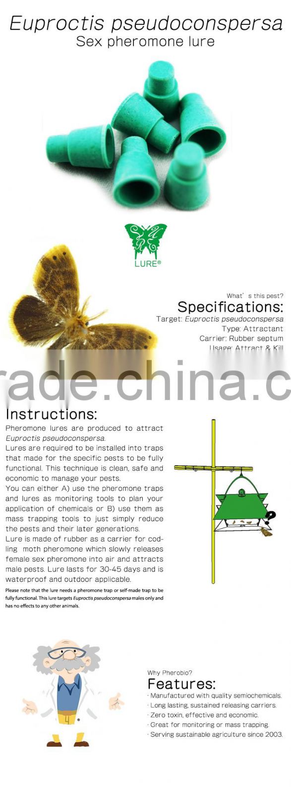 Pheromone Lure for Euproctis pseudoconspersa (Tea Tussock Moth), Pheromone Bait & Pheromone Trap for Euproctis pseudoconspersa