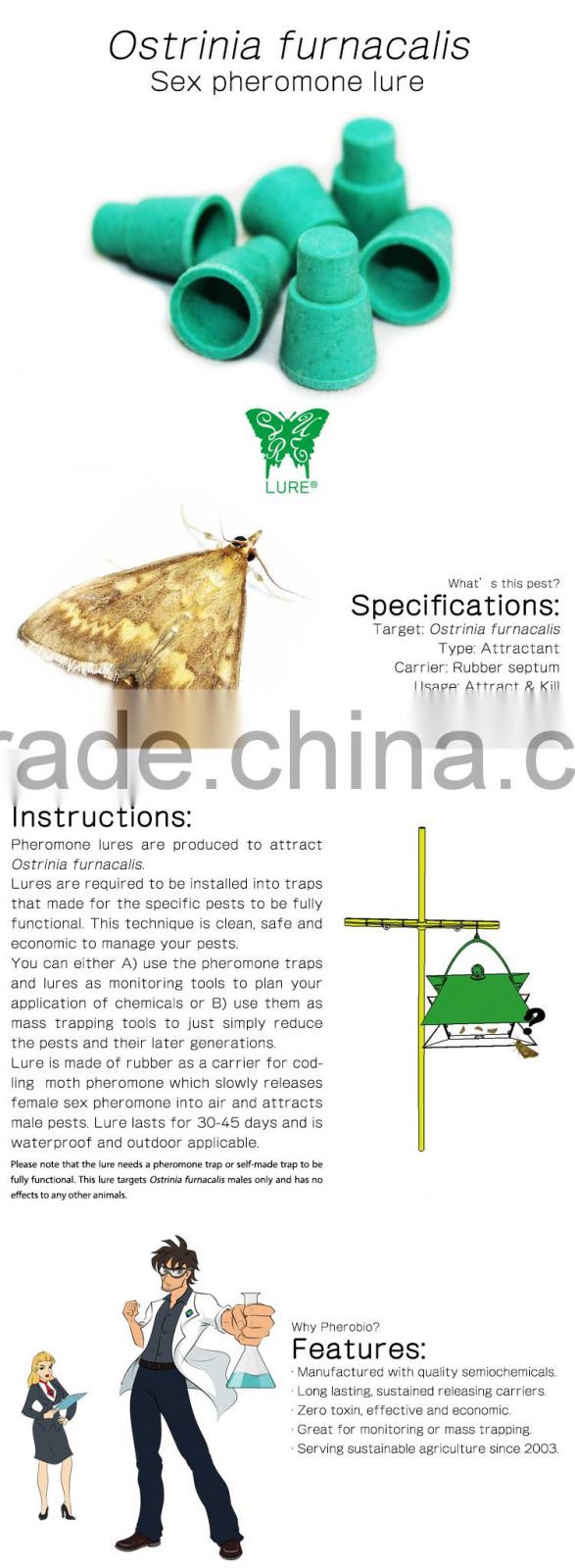 Pheromone Lure for Ostrinia furnacalis (Asian Corn Borer), Sex Pheromone Bait & Pheromone Trap for Ostrinia furnacalis