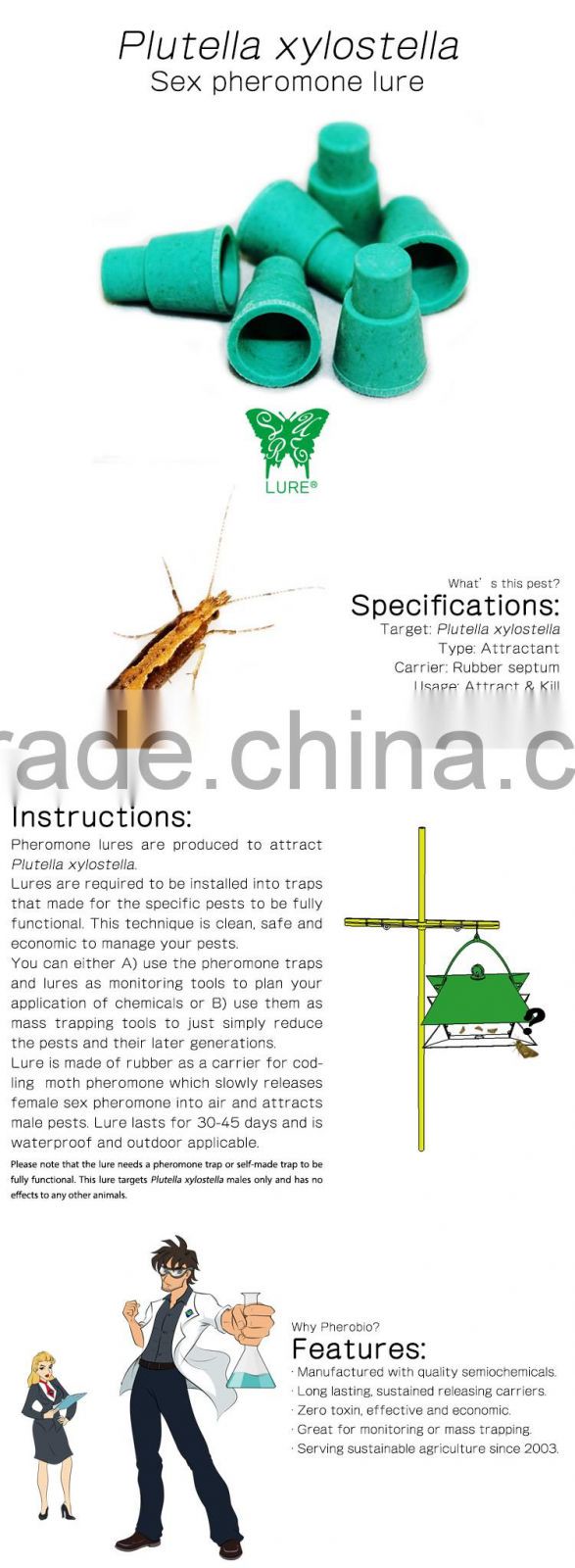 Pheromone Lure for Plutella xylostella (Diamondback Moth), Sex Pheromone Bait & Pheromone Trap for Plutella xylostella