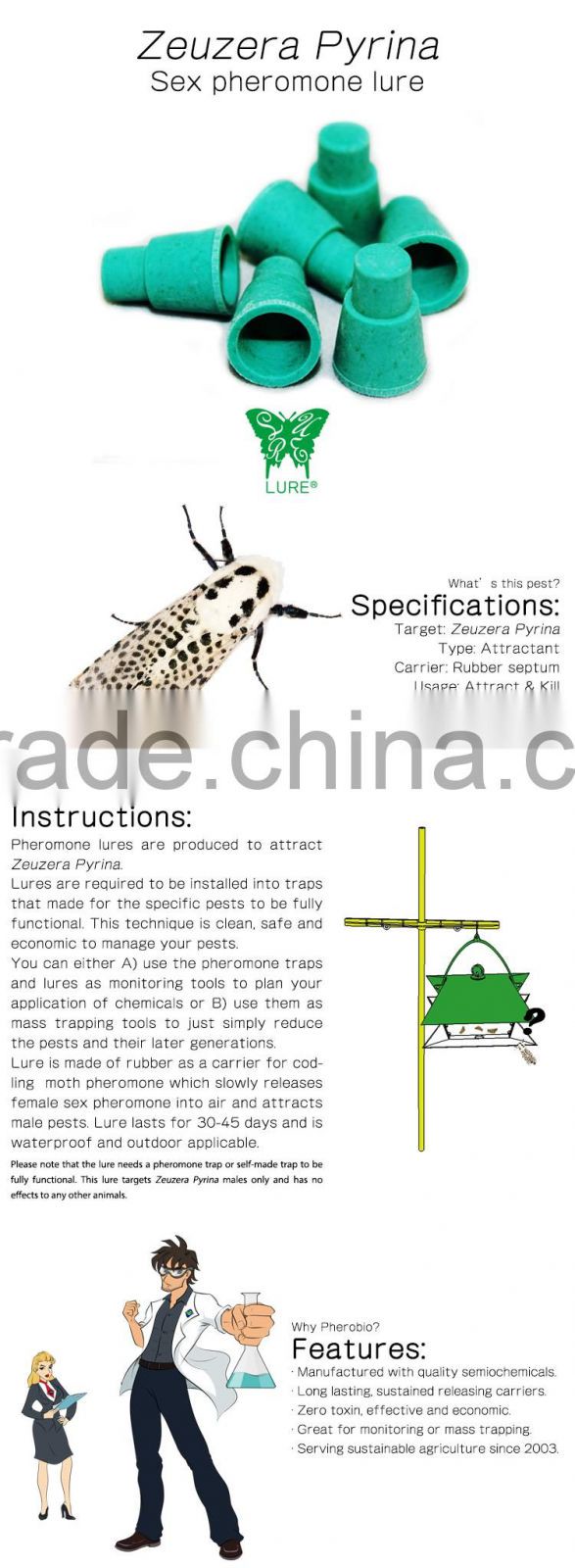 Pheromone Lure for Zeuzera Pyrina (Leopard Moth), Sex Pheromone Bait & Pheromone Trap for Zeuzera Pyrina
