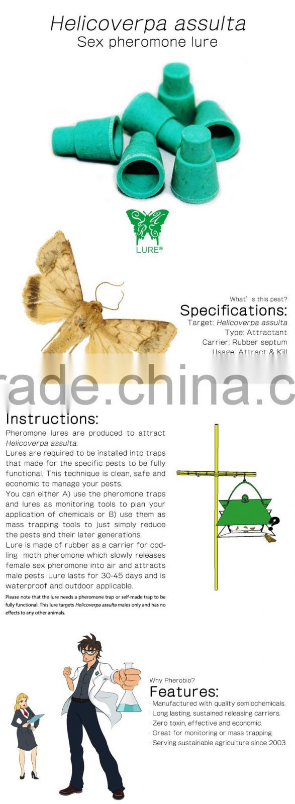 Pheromone Lure for Helicoverpa assulta (Oriental Tobacco Budworm), Sex Pheromone Bait & Pheromone Trap for Helicoverpa assulta