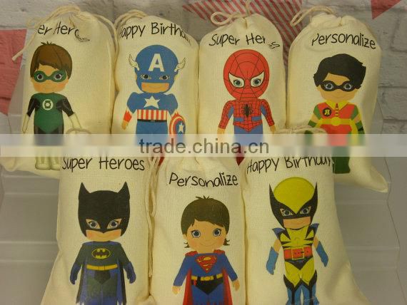 Printed Muslin bag , Drawstring bag , Macrame Drawstring bag