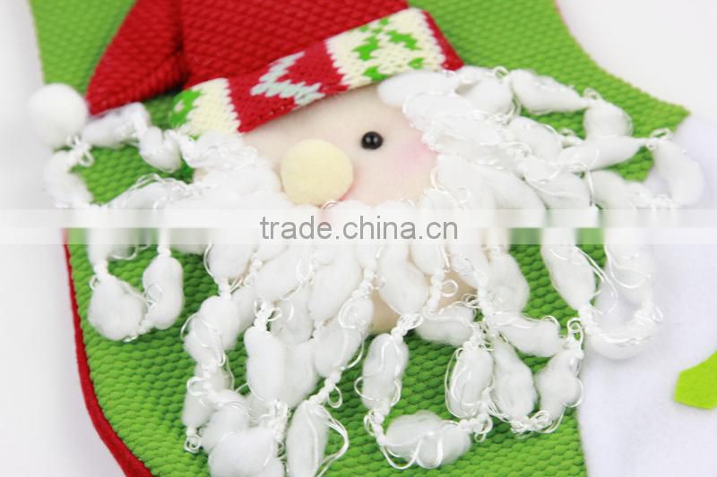 Fabric Beard Father Christmas Long Stocking Green Gift Bag