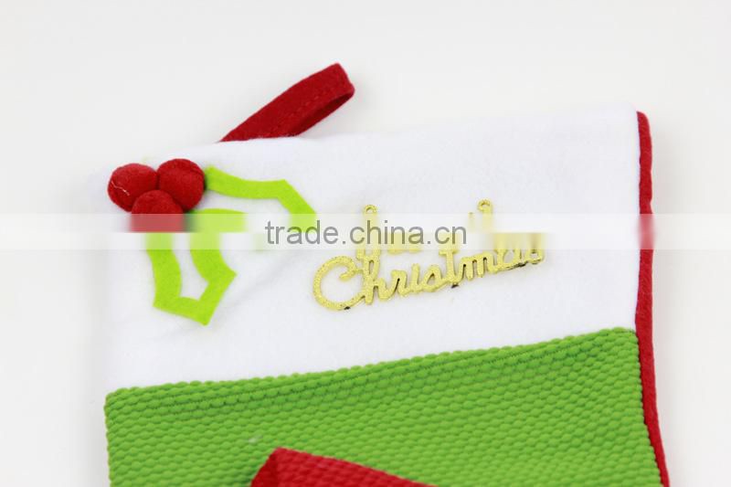 Fabric Beard Father Christmas Long Stocking Green Gift Bag