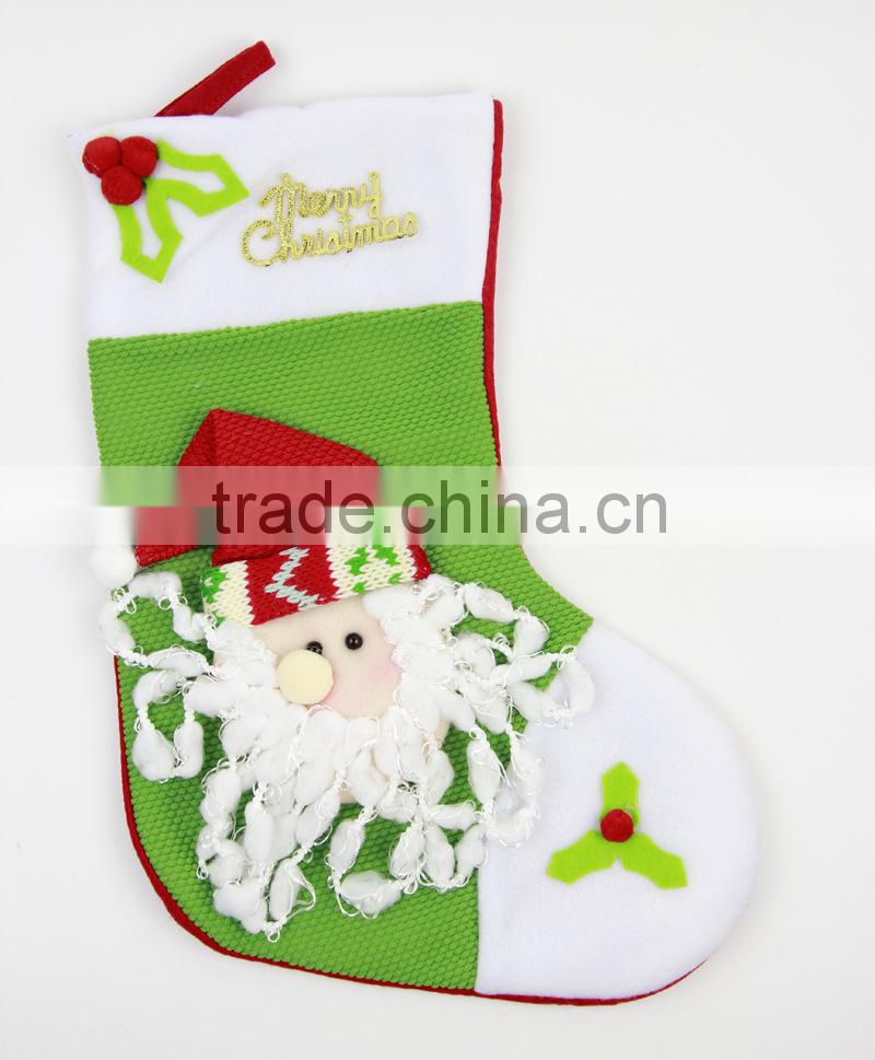 Fabric Beard Father Christmas Long Stocking Green Gift Bag