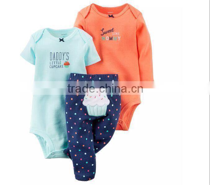 2016 Unisex Newborn Cotton Clothes Short Sleeve Carter Baby Bodysuit Set