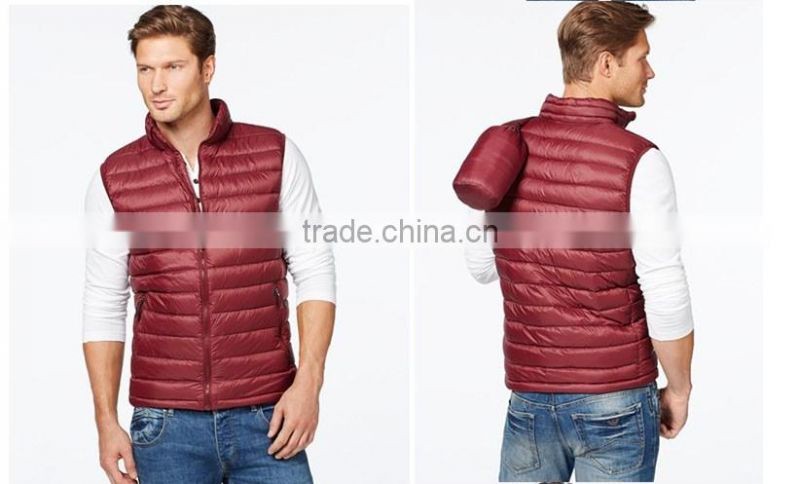 2016 Outdoor warmth weatherproof packable polyester quilted down vest winter jacket wholesale