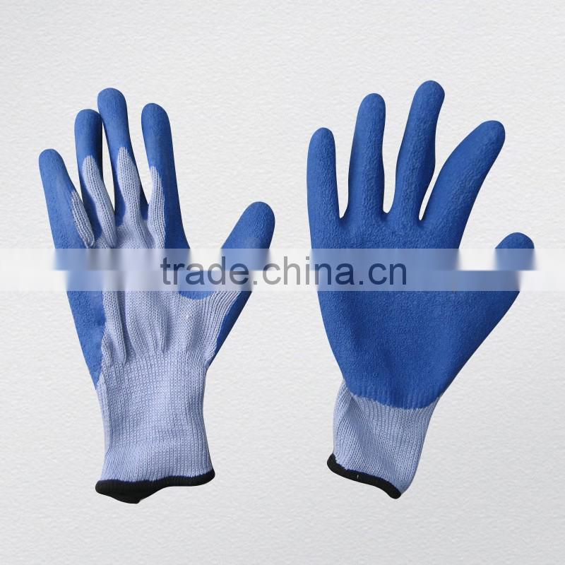 10G string liner blue latex coated protective gloves
