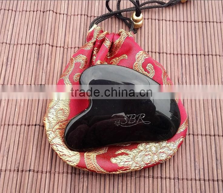 Chinese obsiddian jade stone gua sha board gua sha massager with gift bag jade crafts