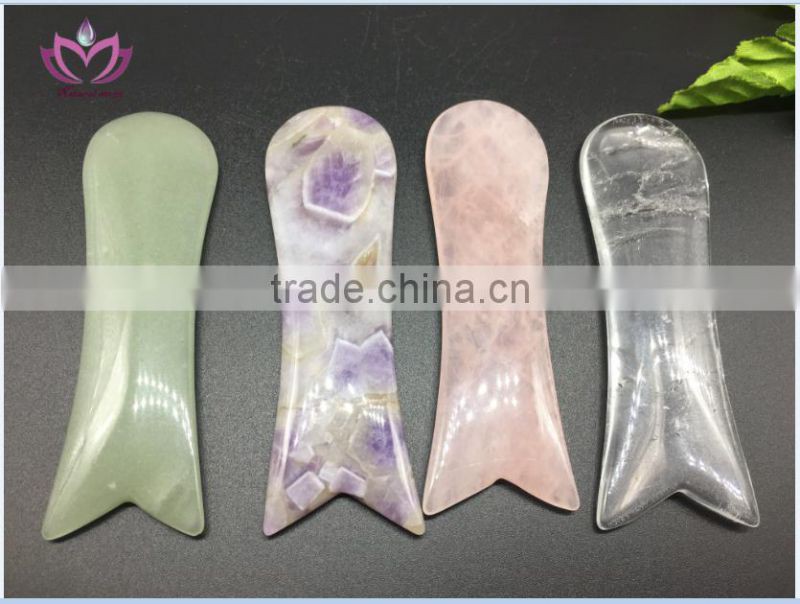 fish shape Chinese natual crystal amethyst stone guasha tools scrapping massager body massager
