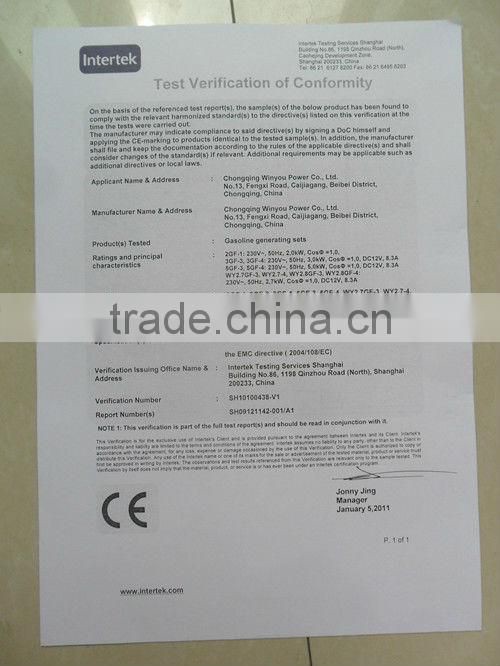 CHONGQING 2KW digital manual gasoline generator with 168f-1 100% copper wire