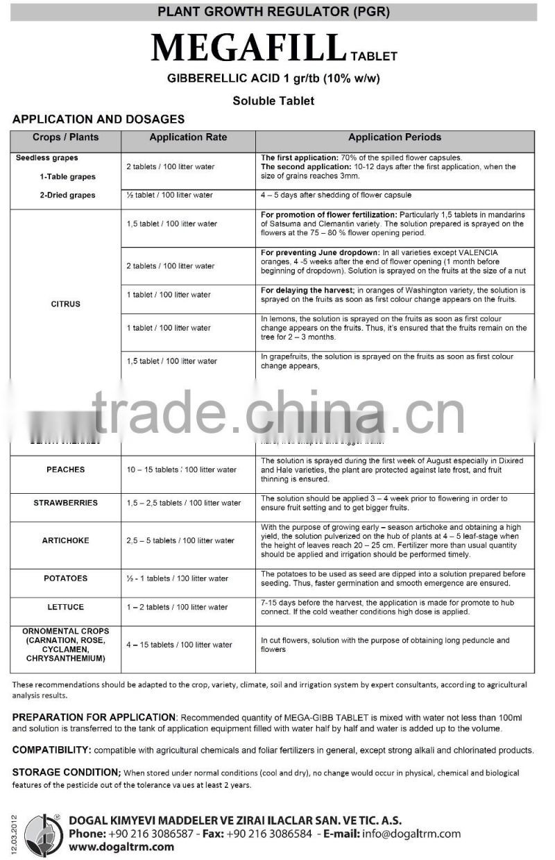 Megafill Tablet (Gibberellic Acid 1 g/tb)