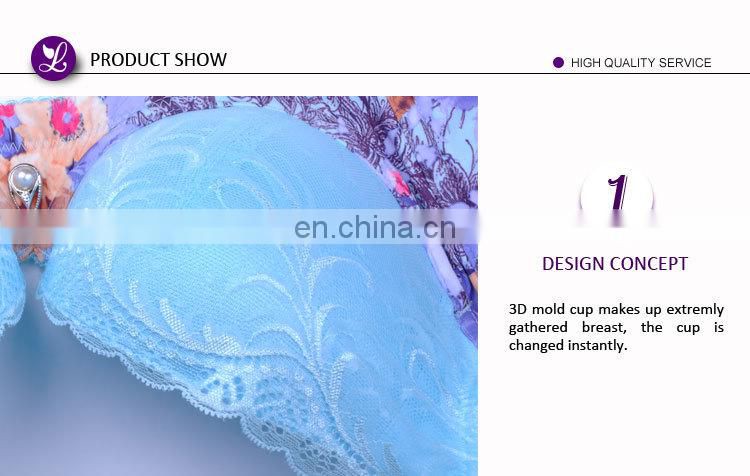 Top Quality China Transparent Lace Flower Split Stylish Push Up Sexy Bra
