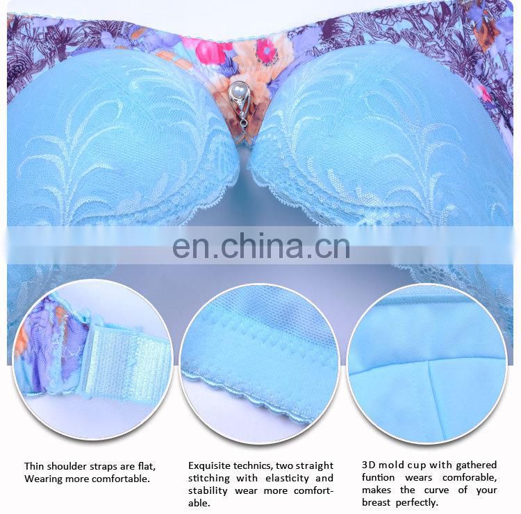 Top Quality China Transparent Lace Flower Split Stylish Push Up Sexy Bra