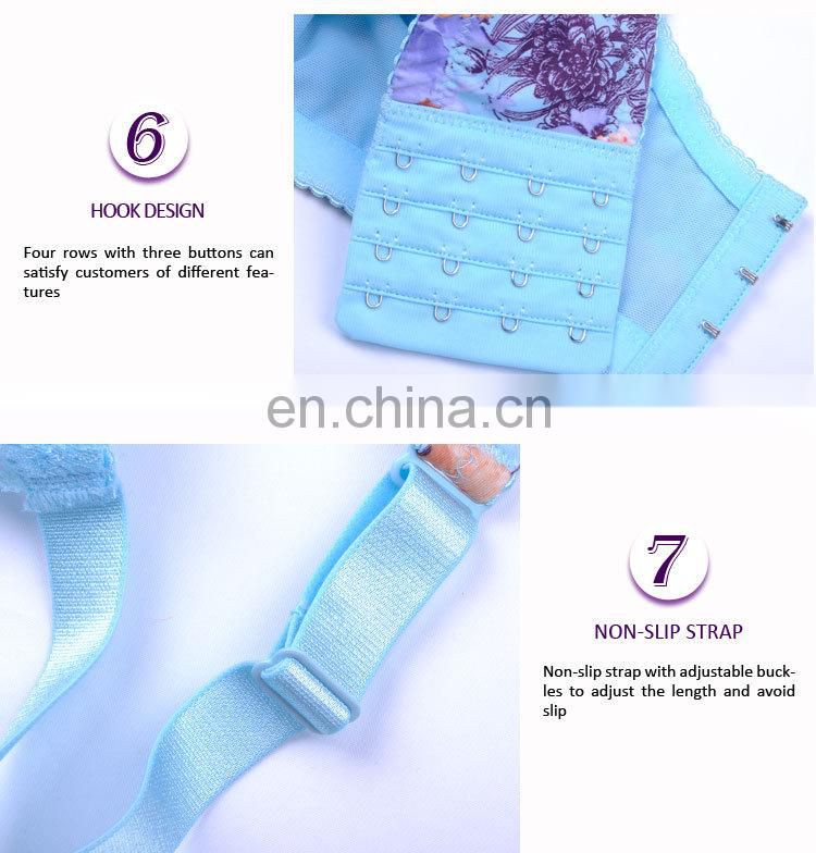 Top Quality China Transparent Lace Flower Split Stylish Push Up Sexy Bra